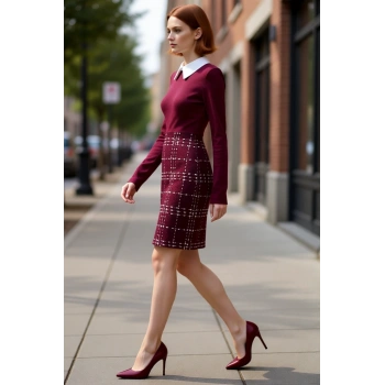 Kadın Gömlek Yaka Ekose Kareli Tüvit Dokuma A Line Elbise Kış Kombinleri İçin İdeal Bir Seçim