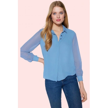 Kadın Gömlek Yaka Uzun Kollu Queen Crep Dokuma Nefes Alabilir Günlük Kullanım Modern Tasarım