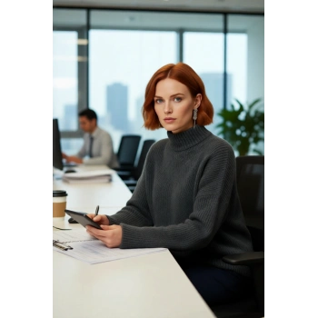 Kadın Gri Dik Yaka Oversize Akrilik Triko Kazak Günlük Şıklık İçin İdeal Uzun Kollu Tasarım