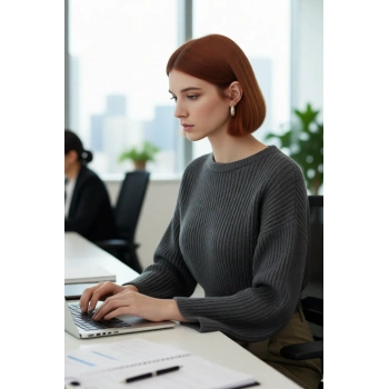 Kadın Gri Oversize Selanik Dokuma Bisiklet Yaka İspanyol Kol Crop Akrilik Triko Kazak Kaliteli