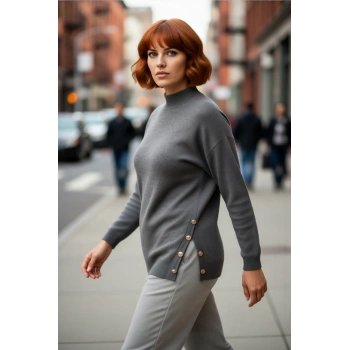 Kadın Günlük Akrilik Balıkçı Yaka Rahat Kesim Triko Kazak Uzun Kollu Soğuk Havanın Vazgeçilmezi