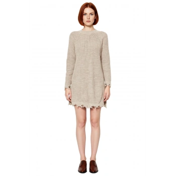 Kadın Günlük Akrilik Mini Elbise Shift Kalıp Akıtma Detaylı Bisiklet Yaka Uzun Kollu Triko Tasarım