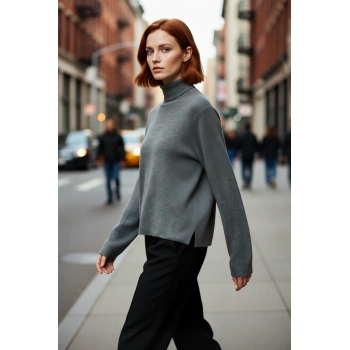 Kadın Günlük Akrilik Oversize Balıkçı Yaka Triko Kazak Konforlu Ve Şık Kış Kombinleri Kaliteli