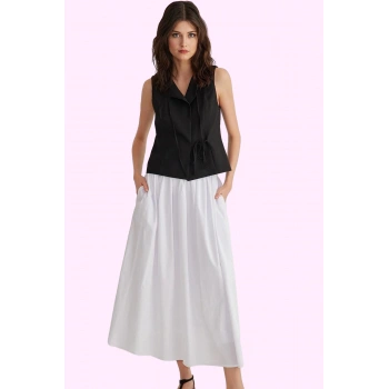 Kadın Günlük Casual Dokuma Maxi Etek Yüksek Bel Kloş Kesim Terrycotton Yaz Aylarının Vazgeçilmezi