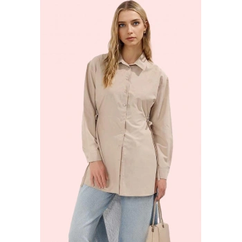 Kadın Günlük Gömlek; Uzun Kollu Pamuklu Yandan Bağcık Detaylı Regular Kalıp Modern Tasarım