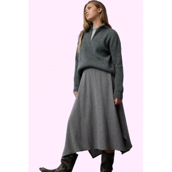 Kadın Günlük Kullanım A line Midi Etek Yırtmaç Detaylı Asimetrik Yaz Aylarının Vazgeçilmezi