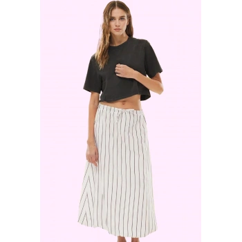 Kadın Günlük Maxi Etek Terrycotton Kumaş Çizgili Balon Hafta Sonu Yaz Aylarının Vazgeçilmezi