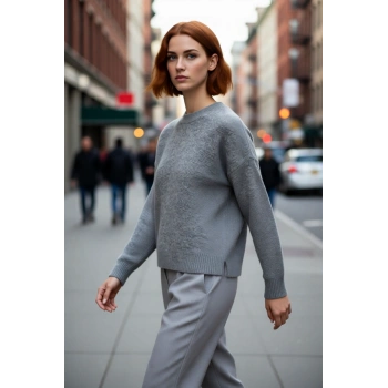 Kadın Günlük Oversize Bisiklet Yaka Düşük Kol Triko Kazak Soğuk Havalar İçin Mükemmel Tercih