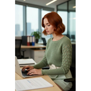 Kadın Günlük Stilinize Özel Dokulu Akrilik Bisiklet Yaka Regular Kalıp Uzun Kol Triko Kazak