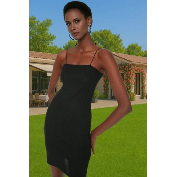 Kadın İnce Askılı Bodycon Mini Elbise Pamuklu Örme Kumaş Rahat Günlük Rahat Kullanım