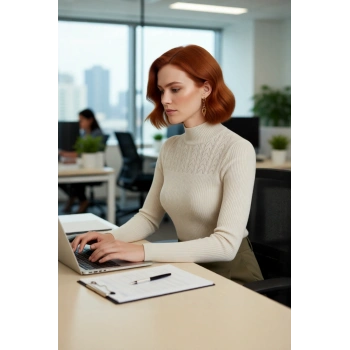 Kadın İnce Yapılı Dik Yaka Ajurlu Detaylı Triko Kazak Fitted Kesimiyle Gün Boyu Rahatlık Sunar