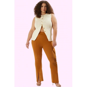 Kadın İspanyol Paça Flare Pantolon Yüksek Bel Kemersiz Günlük Kombinler Yaz Aylarının Vazgeçilmezi