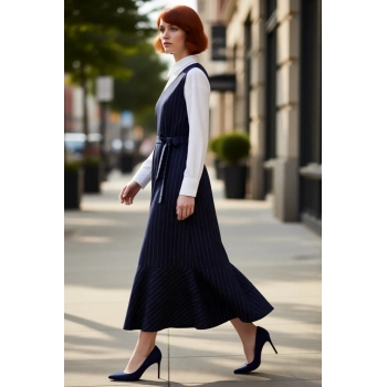 Kadın Jile Dokuma Çizgili Maxi Boy V Yaka Elbise Günlük Şıklık İçin İdeal Seçim Kaliteli Şık