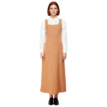 Kadın Jile Elbise Zamansız Zarafet Sunan Kare Yaka Taş Detaylı Astarsız Dokuma Tasarım Kaliteli