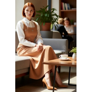 Kadın Jile Elbise Zamansız Zarafet Sunan Kare Yaka Taş Detaylı Astarsız Dokuma Tasarım Kaliteli