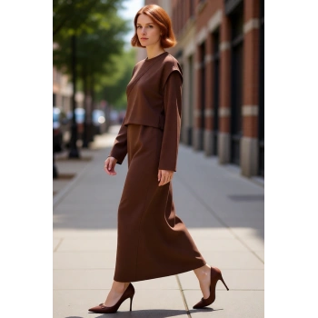 Kadın Kahverengi A Kesim Maxi Tesettür Örme Elbise Şık Ve Konforlu Günlük Kullanım İçin İdeal Seçim