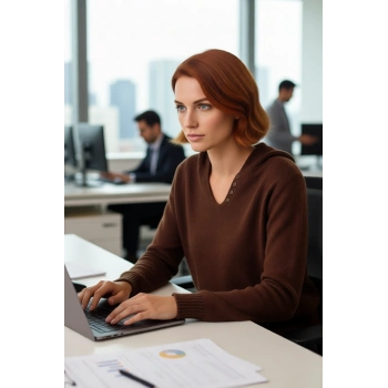 Kadın Kahverengi Oversize Triko Kazak Kapüşonlu V Yaka Düğmeli Düşük Kol Kış ve Sonbahar Şıklığı