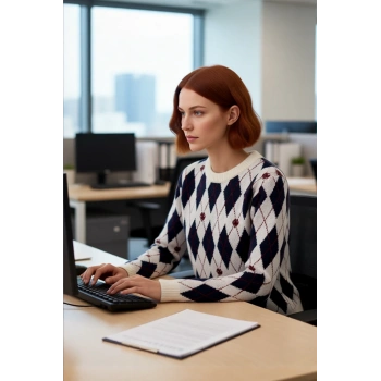 Kadın Kalın Dokulu Regular Kalıp Baklava Desenli Triko Kazak Günlük Şıklık ve Konfor İçin Kaliteli