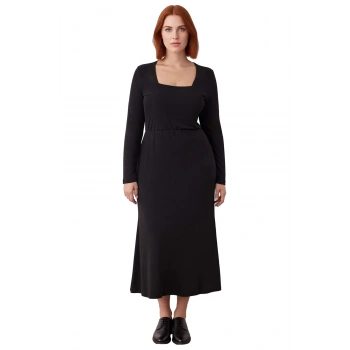 Kadın Kare Yaka Uzun Kollu Örme Maxi Elbise Rahat A Line Kesimi İle Kış Giyimine Uygun Kaliteli