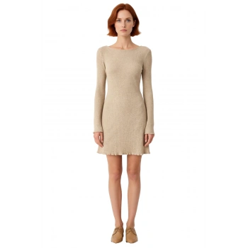 Kadın Kayık Yaka Bodycon Uzun Kollu Kaşkorse Örme Mini Elbise Günlük Şıklığınızı Tamamlar Kaliteli