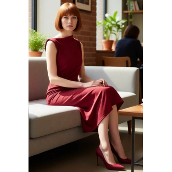 Kadın Kayık Yaka Kolsuz Düz Desenli Dokuma Midi Elbise Casual Ortamlar İçin Zarif Ve Rahat