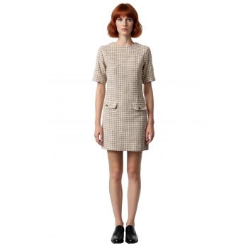 Kadın Kazayağı Desenli Tüvit Kumaş Kısa Kollu Bisiklet Yaka Shift Elbise Gündüz Gece Kullanım