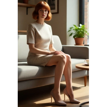 Kadın Kazayağı Desenli Tüvit Kumaş Kısa Kollu Bisiklet Yaka Shift Elbise Gündüz Gece Kullanım