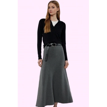 Kadın Kemerli Maxi Triko Etek Akrilik Günlük Ve Şık Kombinler Hafta Sonu Dayanıklı Malzeme