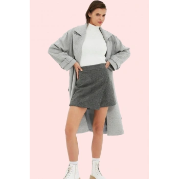 Kadın Kemerli Şort Etek Balık Sırtı Desenli Kaşe Dokuma Kısa Boy Günlük Yaz Aylarının Vazgeçilmezi