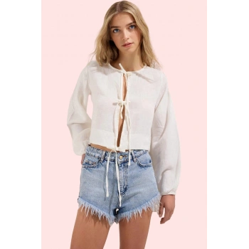 Kadın Keten Crop Gömlek Basic Siluet Fitted Kalıp Rahat Yaz Kombinleri Stilin Buluştuğu Yer