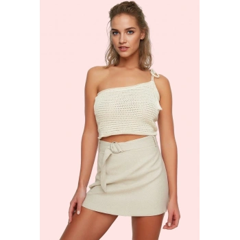 Kadın Keten Karışımlı Şort Etek Kemerli Yazlık Plaj Şıklığı Günlük Kullanım Modern Tasarım