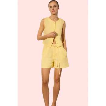 Kadın Keten Mini Şort Geniş Paça Yüksek Bel Yazlık Günlük Hafta Sonu Yaz Aylarının Vazgeçilmezi