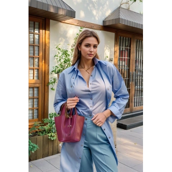 Kadın Kilit Aksesuarlı El ve Omuz Kullanımına Uygun Minimal Sepet Formlu Şık Çanta