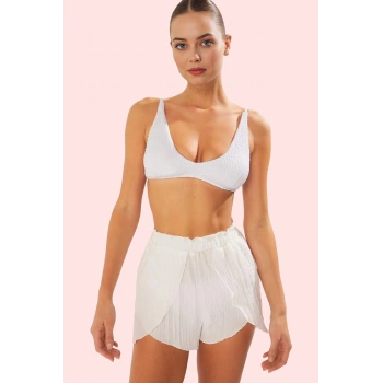 Kadın Kısa Boy Mom Fit Şort Crinkle Dokuma Nefes Alabilir Kumaş Günlük Şıklık Modern Tasarım