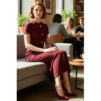 Kadın Kısa Kollu Düz Desen Bodycon Elbise Bisiklet Yaka Ottoman Örme Midi Boy Günlük Stile Uygun