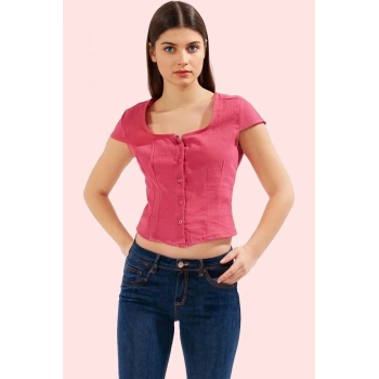 Kadın Kısa Kollu Kare Yaka Basic Gömlek Pamuklu Rahat Günlük Hafta Sonu Yaz Aylarının Vazgeçilmezi