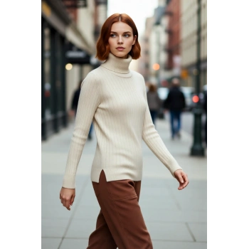 Kadın Kışlık Balıkçı Yaka Triko Kazak Fitted Kalıp Basic Koleksiyon Gün Boyu Konforlu Şıklık