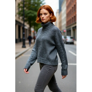 Kadın Kışlık Oversize Balıkçı Yaka Triko Kazak Soğuk Havalara Özel Rahat Düşük Kol Tasarım