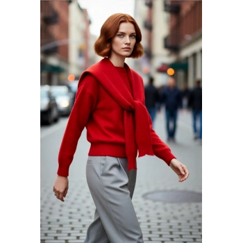 Kadın Kışlık Oversize Kalıp Düşük Kol Bisiklet Yaka Triko Kazak Günlük Şıklık Sunan Rahat Tasarım