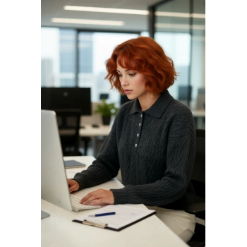 Kadın Kışlık Oversize Polo Yaka Saç Örgü Triko Kazak Düşük Uzun Kollu Basic Rahat Tasarım Kaliteli