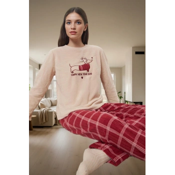 Kadın Kışlık Polar Pijama Takımı Ekose Desenli Uzun Paça Günlük Kullanım İçin Seçkin Malzeme