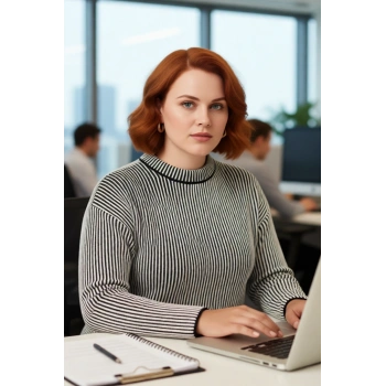 Kadın Klasik Bisiklet Yaka Regular Kalıp Çizgili Fitilli Triko Kazak Günlük Şıklık İçin Mükemmel