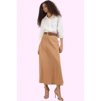 Kadın Kloş Maxi Etek Keten Görünümlü Dokuma Kumaş Günlük Şıklık Yaz Aylarının Vazgeçilmezi