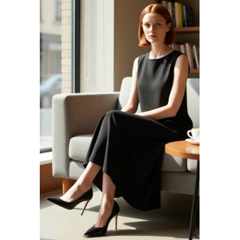 Kadın Kolsuz Aerobin Dokuma Shift Maxi Elbise Bisiklet Yaka Düz Desen Günlük Şıklığın Anahtarı