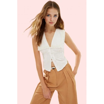 Kadın Kolsuz Bebe Yaka Crop Gömlek Pamuk Günlük Kullanım Hafta Sonu Yaz Aylarının Vazgeçilmezi