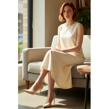 Kadın Kolsuz Bisiklet Yaka %100 Pamuk Maxi Boy Düz Elbise Konforlu ve Modern Şıklık Kaliteli