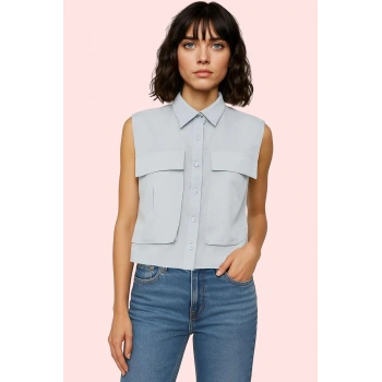 Kadın Kolsuz Gömlek Yaka Düz Desen Basic Kalıp Pamuklu Günlük Kullanım Yaz Aylarının Vazgeçilmezi