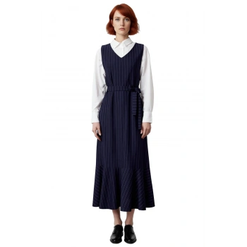 Kadın Kolsuz Jile Elbise Dokuma Kumaş Çizgili Desen V Yaka Rahat Şık Günlük Kombinler Kaliteli