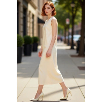 Kadın Kolsuz Shift Kalıp %100 Pamuk Maxi Boy Düz Elbise Günlük Rahat ve Şık Kombinler İçin