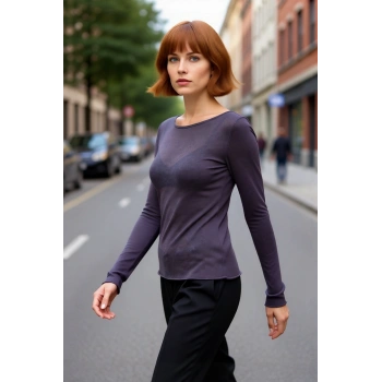 Kadın Konforlu Casual Düz Desen Uzun Kollu Viskoz Materyal Regular Kalıp İnce Triko Bluz Kaliteli